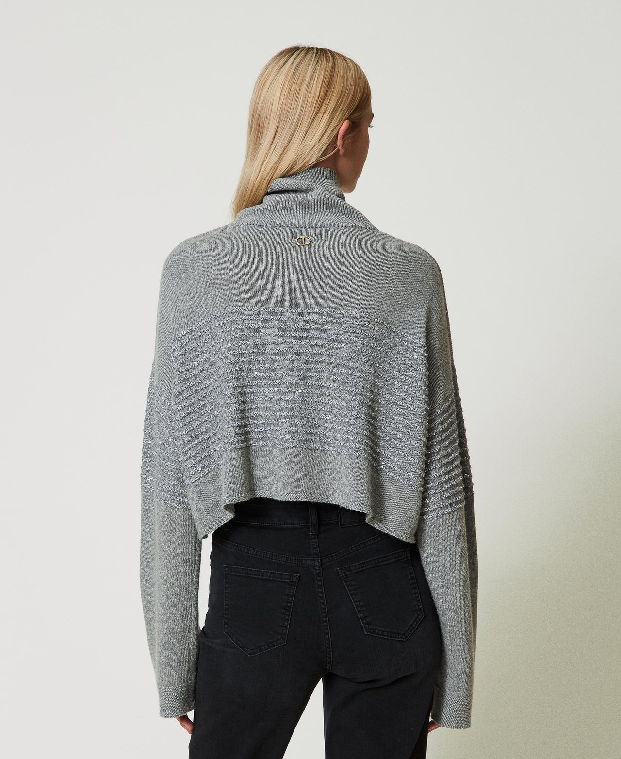 Wool blend turtleneck jumper with sequins Warm Melange Gray Woman 242TP3271_11759_03