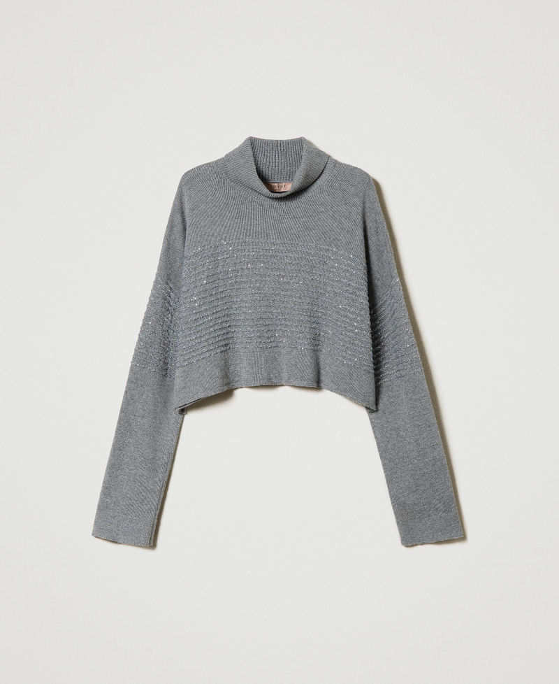 Wool blend turtleneck jumper with sequins Warm Melange Gray Woman 242TP3271-0S