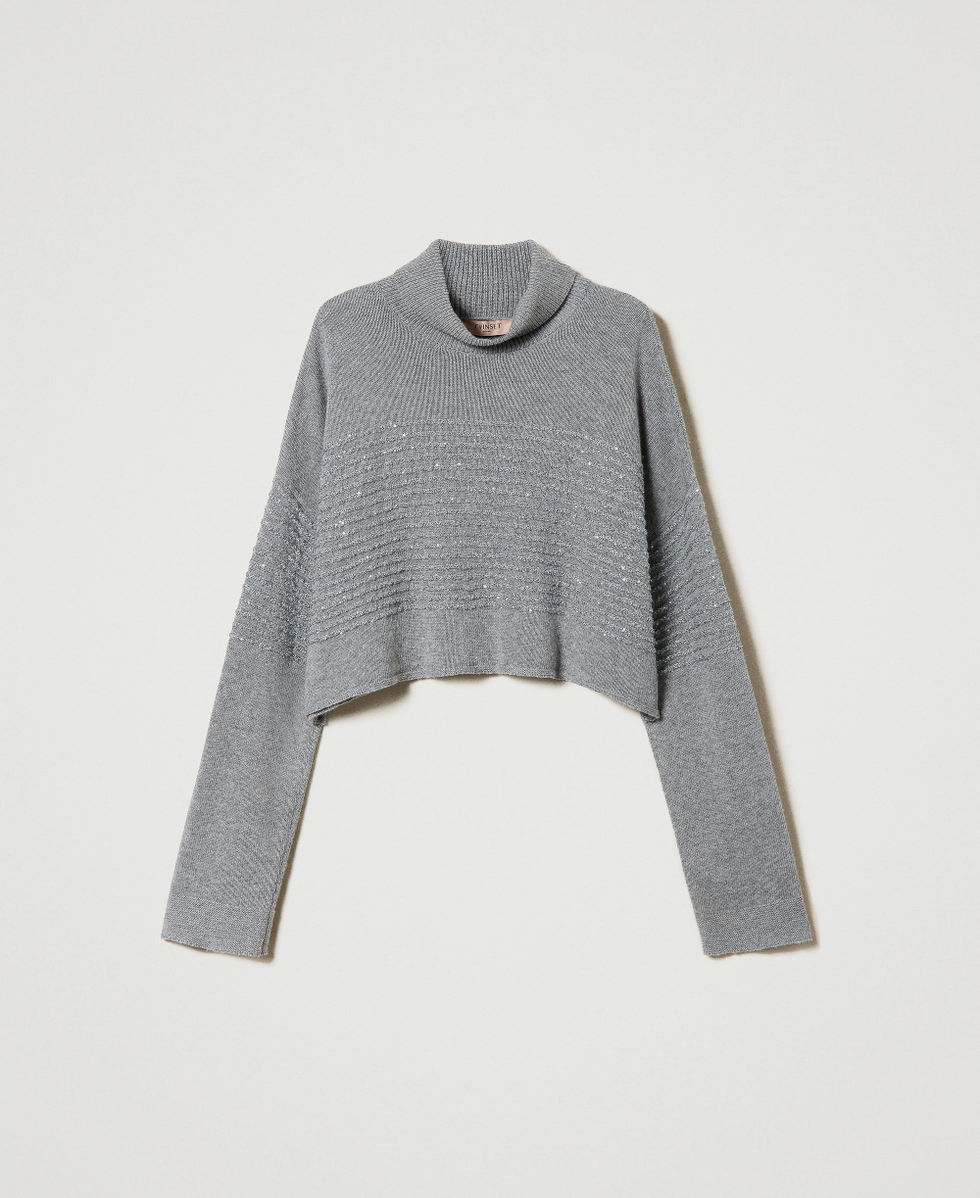 Wool blend turtleneck jumper with sequins