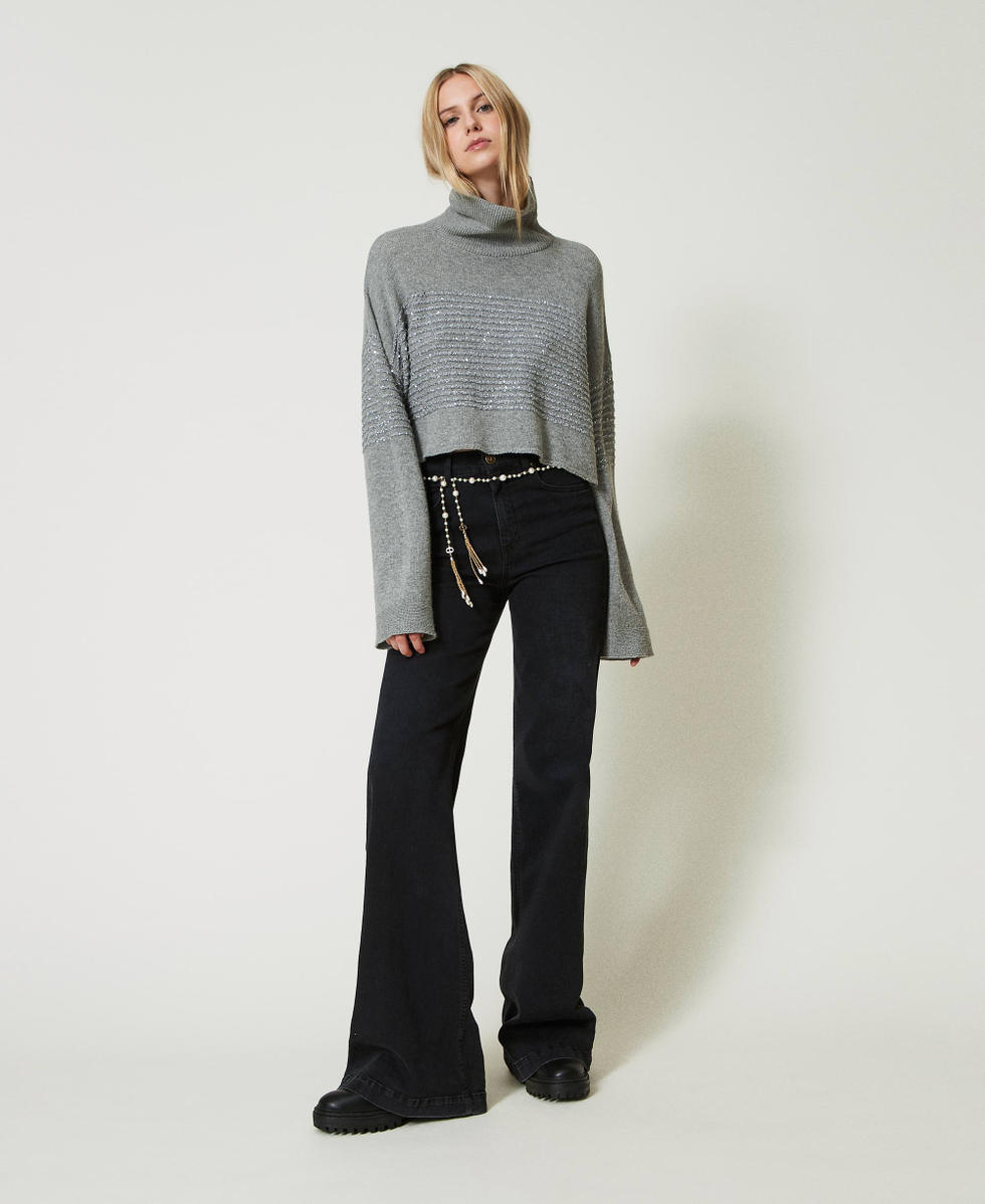 Wool blend turtleneck jumper with sequins