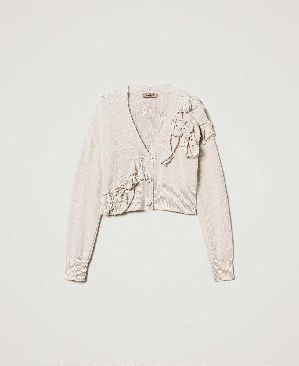 Wool blend cardigan with ruffles Woman, White | TWINSET Milano