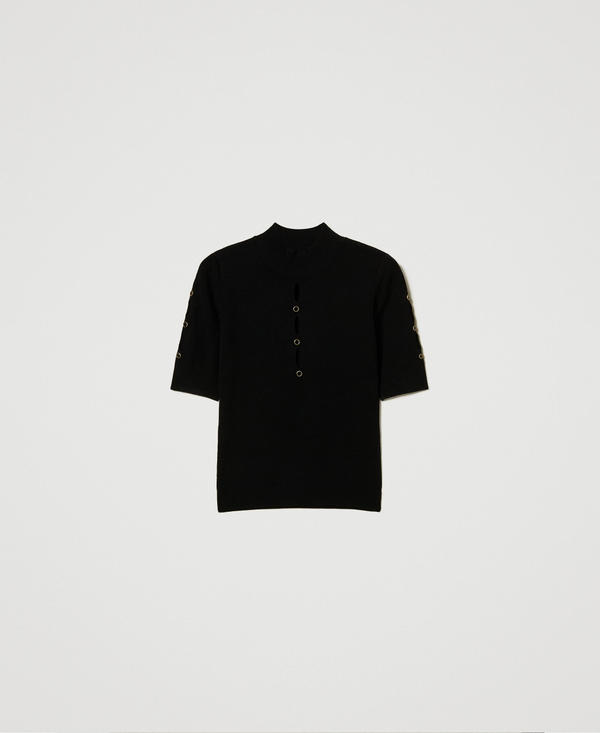 Stehkragenpullover mit Cut-outs und Nieten