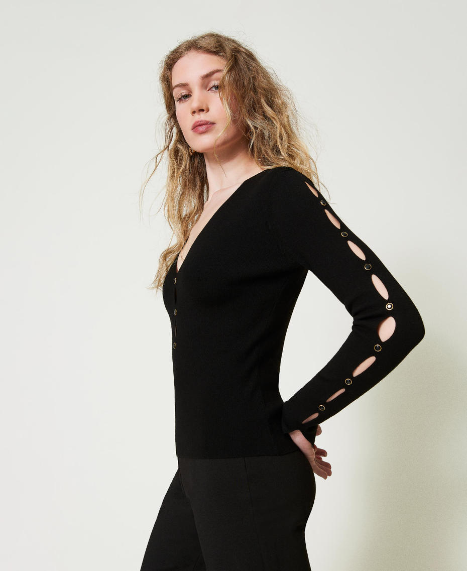 Maglia con cut-out e borchie Nero Donna 242TP3312_00006_03