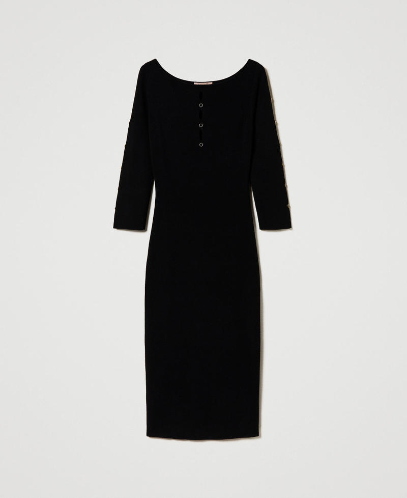 Robe midi en maille avec ajours et clous Noir Femme 242TP3313_00006_S0