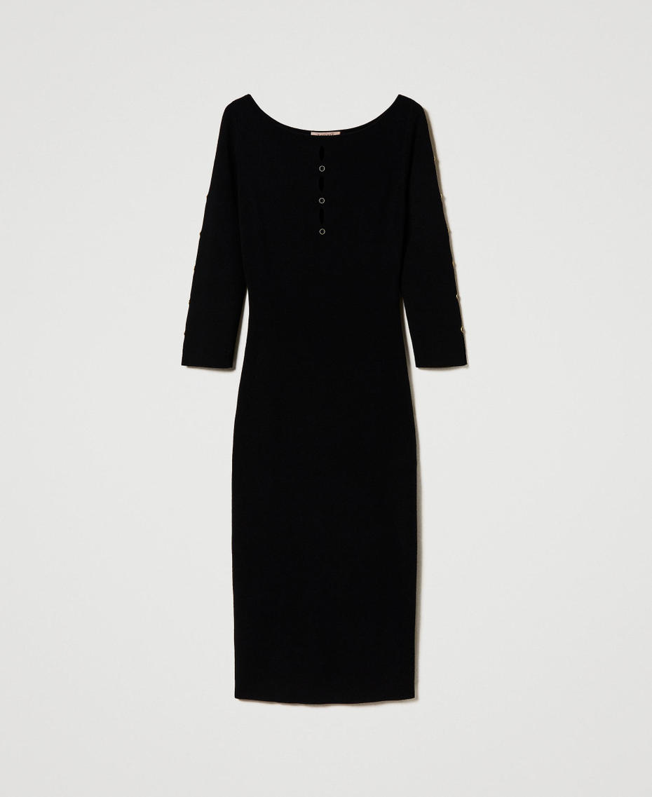 Knit midi dress with cut-outs and studs Black Woman 242TP3313_00006_S0