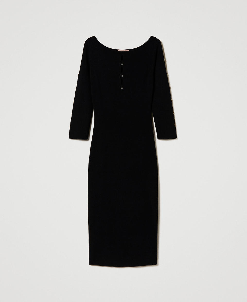 Knit midi dress with cut-outs and studs Black Woman 242TP3313_00006_S0