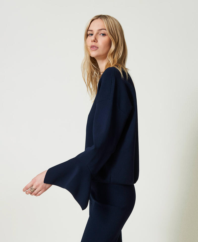 Crew neck jumper with ruffles Indigo Woman 242TP3332_00384_02