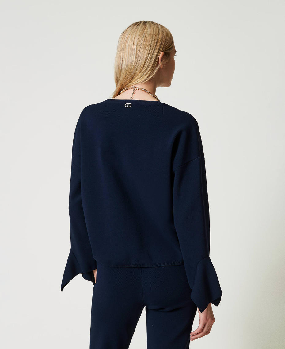 Crew neck jumper with ruffles Indigo Woman 242TP3332_00384_03