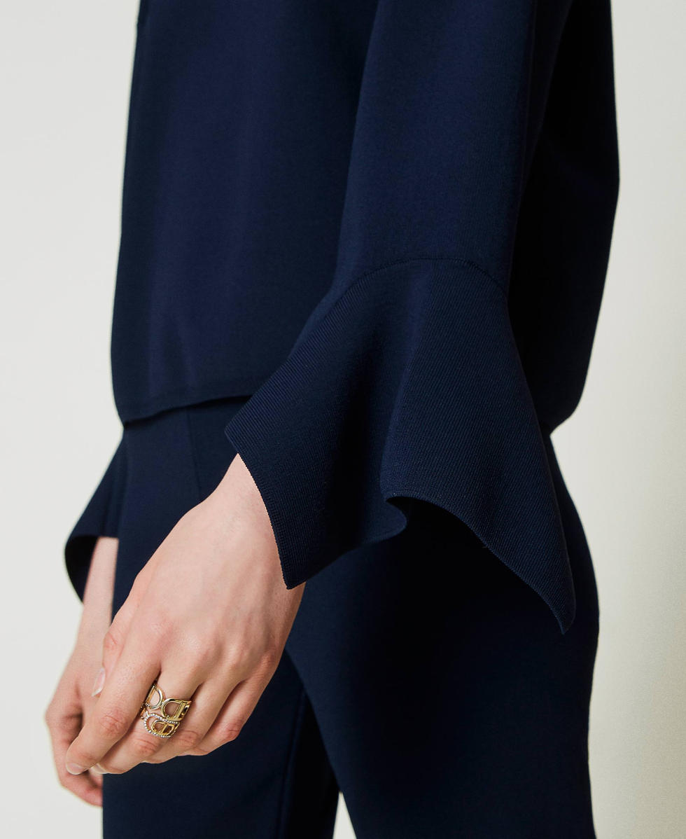 Maglia girocollo con volant Indaco Donna 242TP3332_00384_04