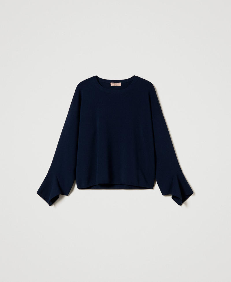 Crew neck jumper with ruffles Indigo Woman 242TP3332_00384_S0