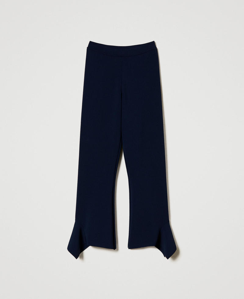 Flared knit trousers with ruffles Indigo Woman 242TP3333_00384_S0