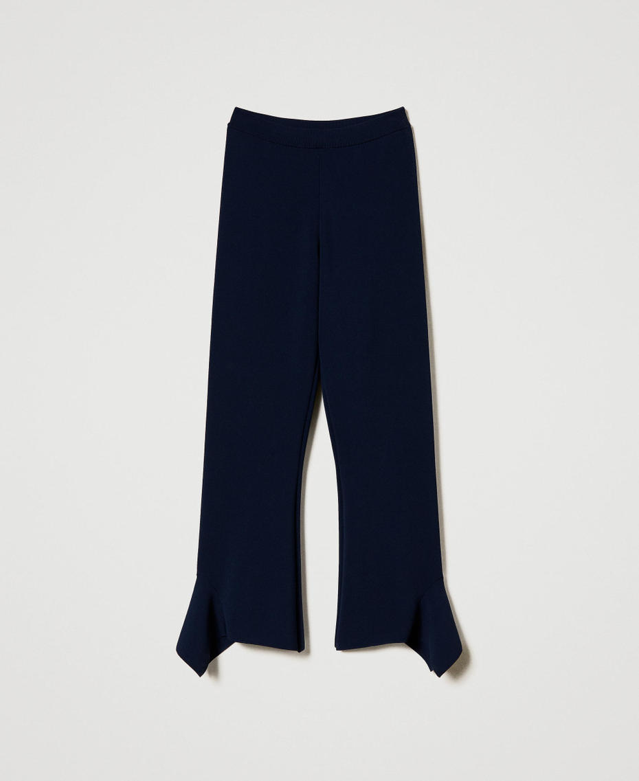 Flared knit trousers with ruffles Indigo Woman 242TP3333_00384_S0