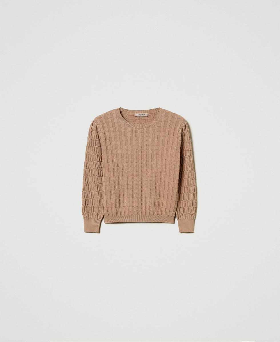 Mixed stitch jumper Sandy Brown Woman 242TP3340_11754_S0