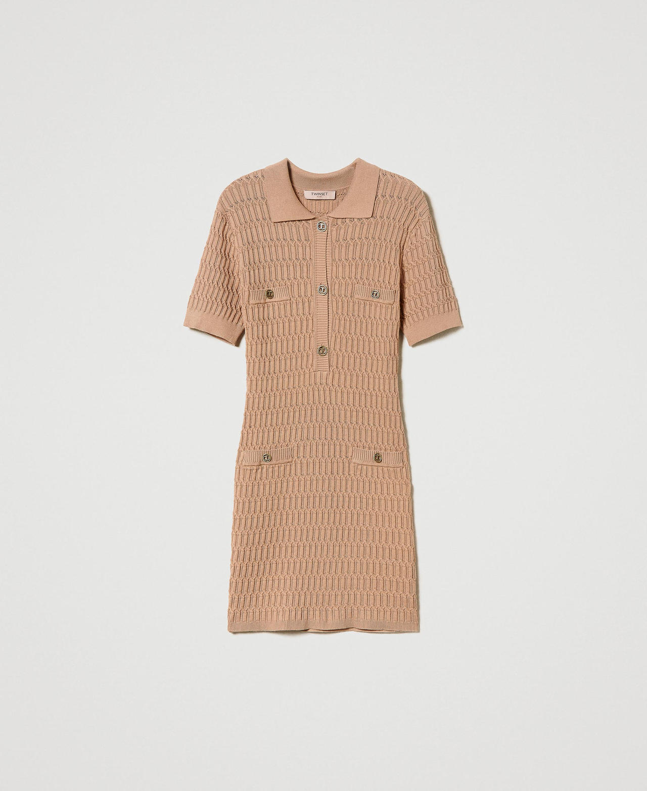 Short fitted knit dress with buttons