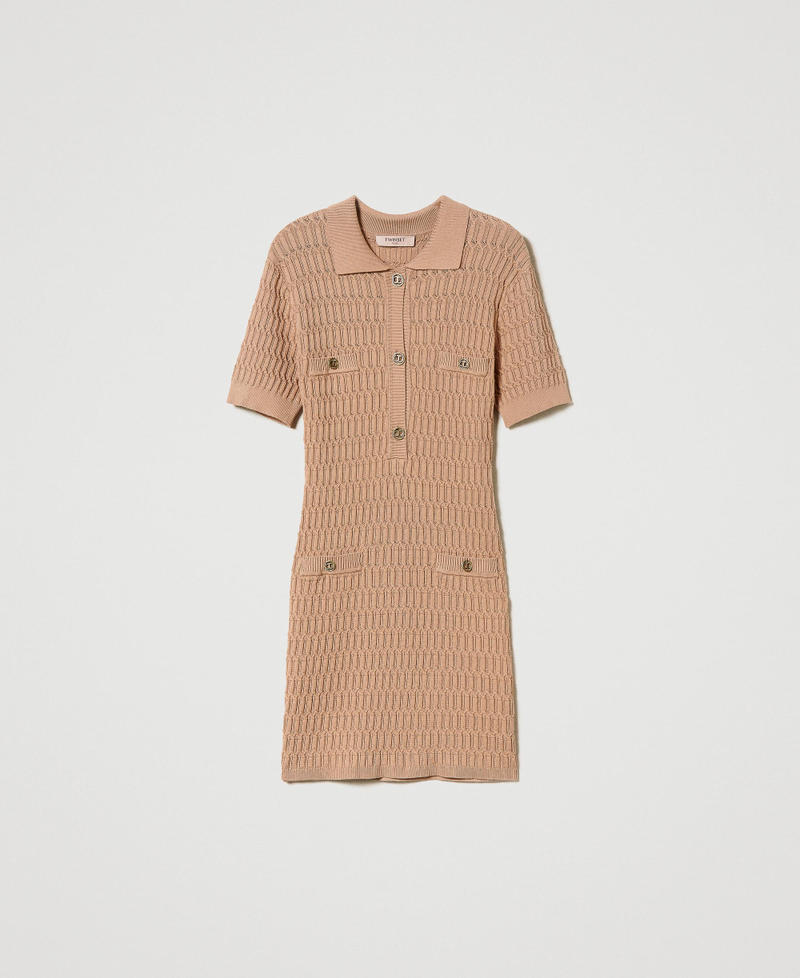 Short fitted knit dress with buttons Sandy Brown Woman 242TP3343_11754_S0