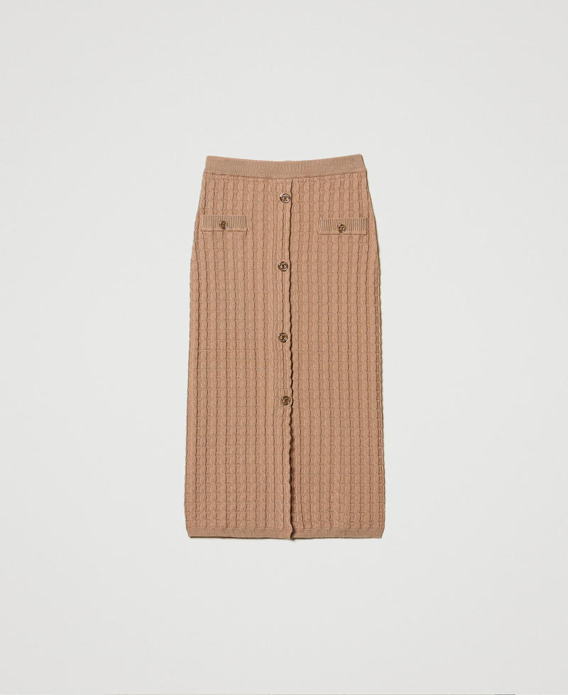 Midi fitted knit skirt with buttons Sandy Brown Woman 242TP3344_11754_S0