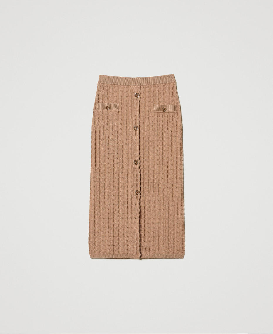 Midi fitted knit skirt with buttons Sandy Brown Woman 242TP3344_11754_S0