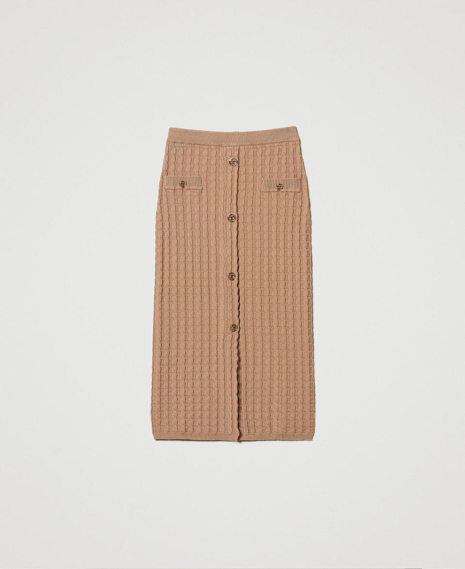 Midi fitted knit skirt with buttons Sandy Brown Woman 242TP3344_11754_S0