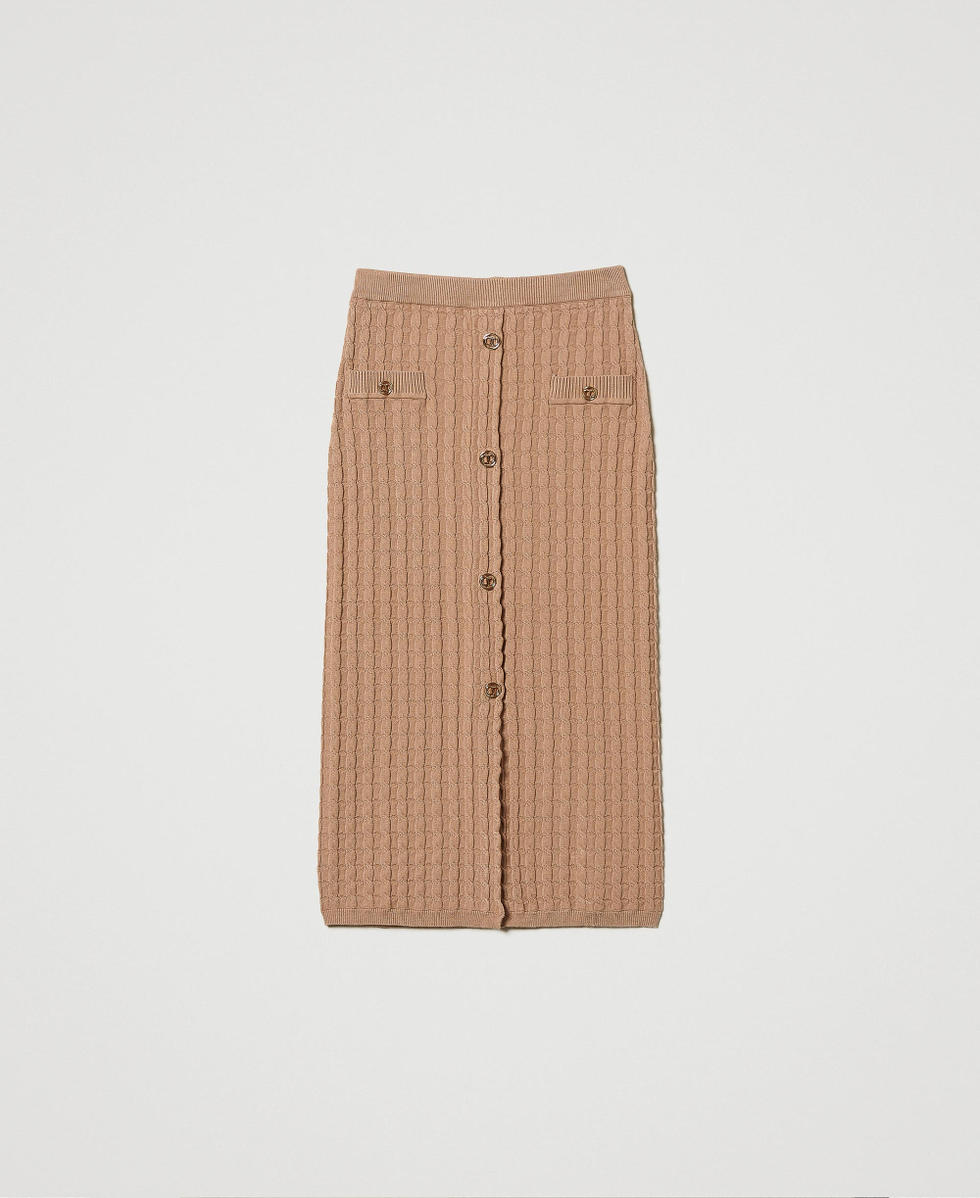 Midi fitted knit skirt with buttons