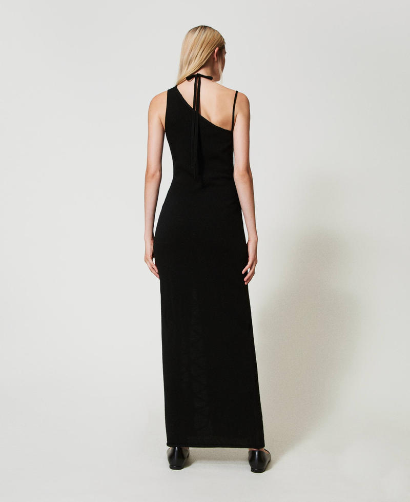 Maxi-Jacquardkleid aus Treeblend-Garn Intarsie Schwarz / Schneewei&szlig; Frau 242TP3390_11891_03