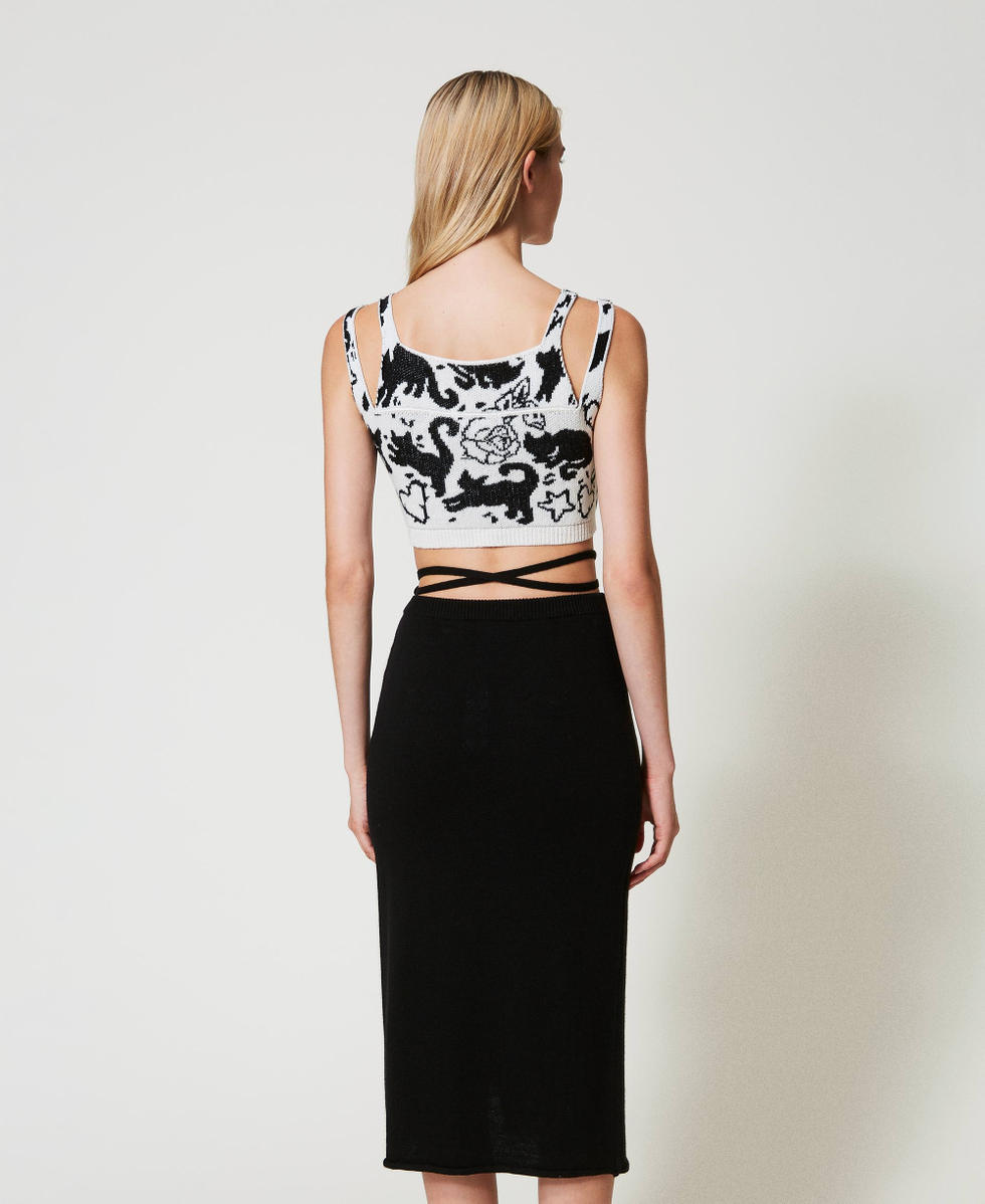 Treeblend yarn jacquard midi skirt Woman Black TWINSET Milano