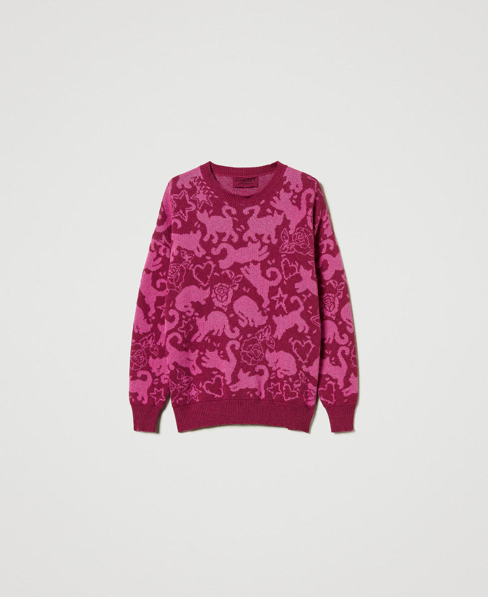 Pull jacquard en fil Treeblend Jacquard Chats Raspberry Radiance/Cone Flower Femme 242TP3400_11886_S0