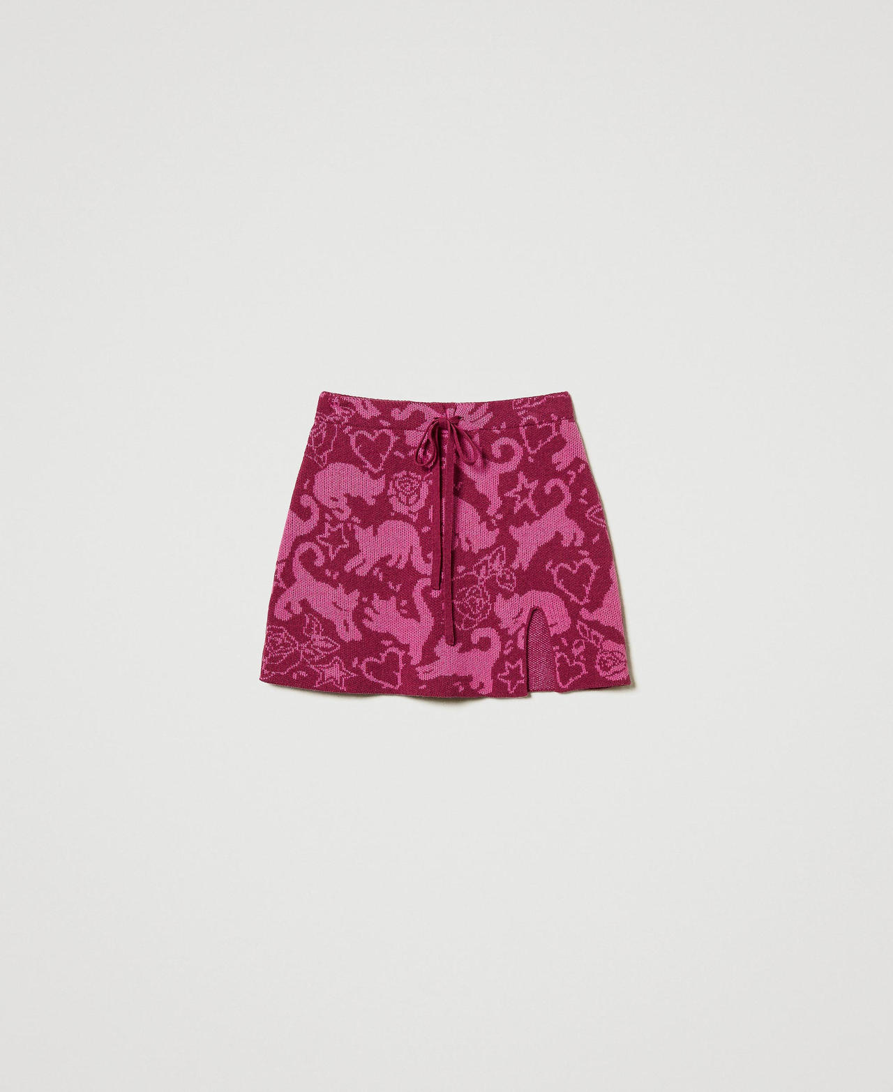 Treeblend yarn jacquard miniskirt Raspberry Radiance / Cone Flower Jacquard Cats Woman 242TP3402_11886_0S