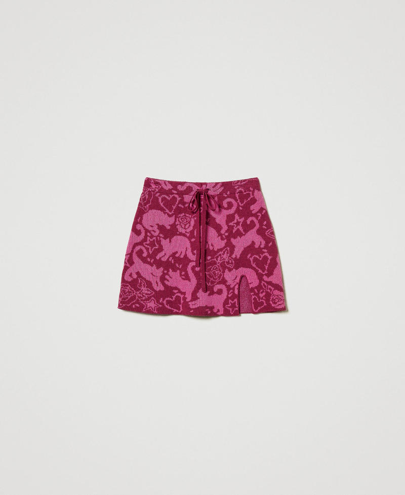 Treeblend yarn jacquard miniskirt Raspberry Radiance / Cone Flower Jacquard Cats Woman 242TP3402_11886_0S