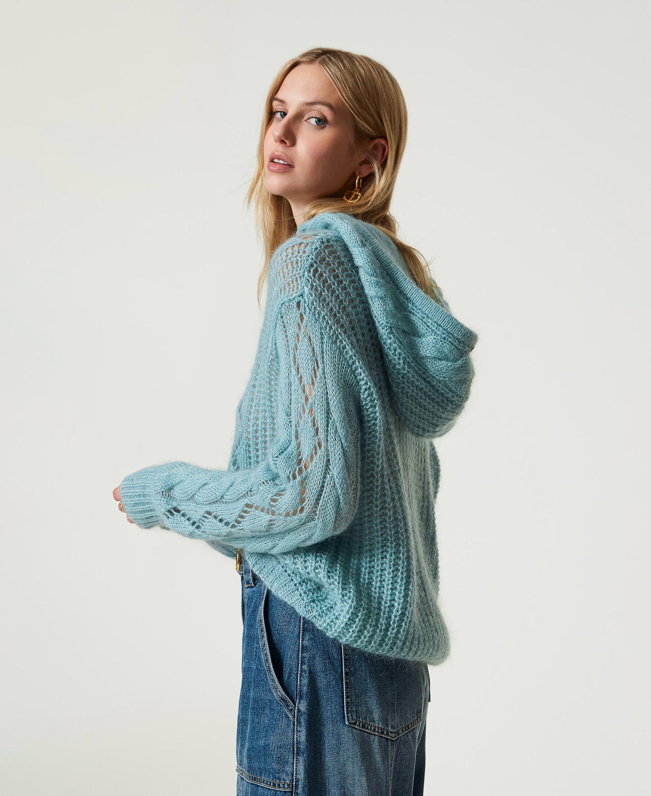 Pull en laine et mohair avec capuche