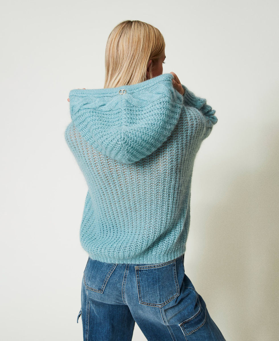 Pull en laine et mohair avec capuche Femme Bleu TWINSET Milano