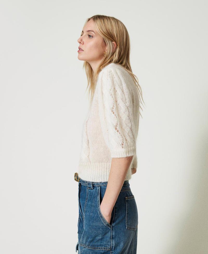 Pull en laine et mohair avec dentelle Blanc Neige Femme 242TP3423_00282_02
