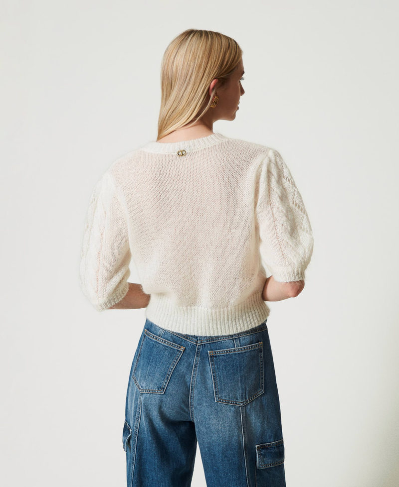 Pull en laine et mohair avec dentelle Blanc Neige Femme 242TP3423_00282_03