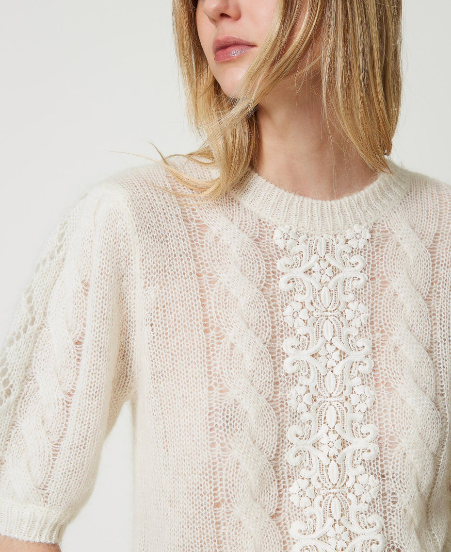 Pull en laine et mohair avec dentelle Blanc Neige Femme 242TP3423_00282_04