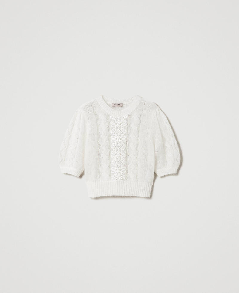 Pull en laine et mohair avec dentelle Blanc Neige Femme 242TP3423_00282_S0
