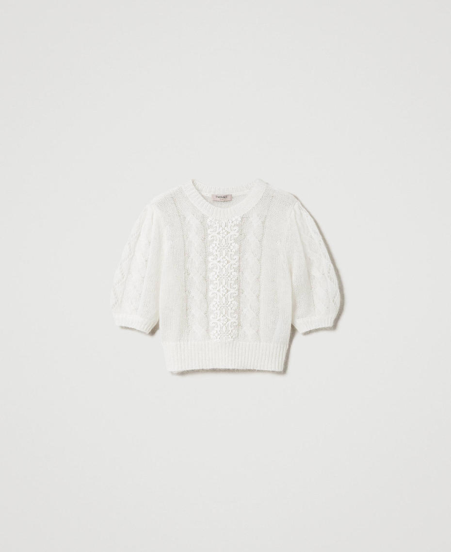 Pull en laine et mohair avec dentelle Blanc Neige Femme 242TP3423_00282_S0