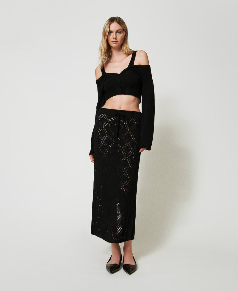 Treeblend yarn cardigan with cable knit pattern Black Woman 242TP3431_00006_T0