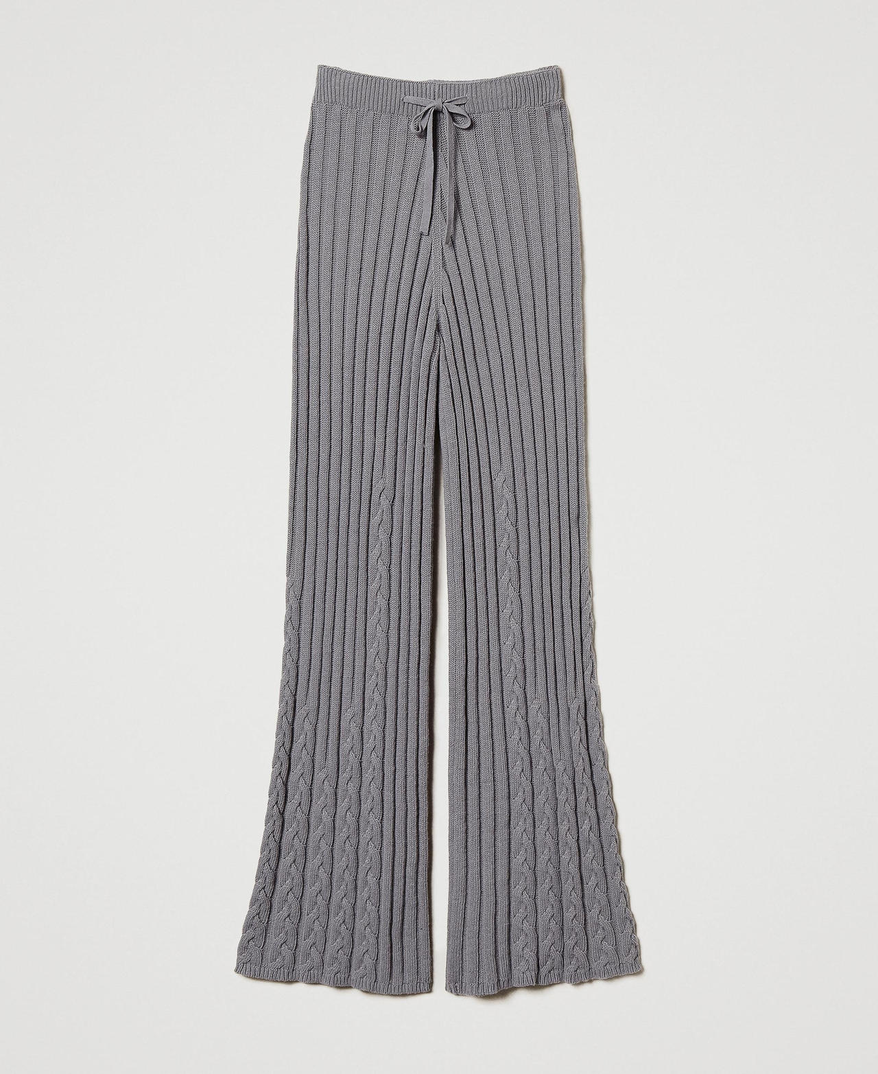 Treeblend yarn flared trousers with cable knit pattern Light Fume Grey Woman 242TP3432_11740_0S