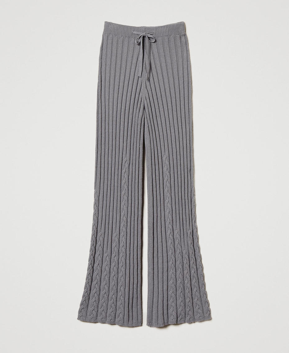 Treeblend yarn flared trousers with cable knit pattern Light Fume Grey Woman 242TP3432_11740_S0