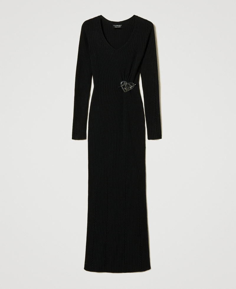 Treeblend yarn long dress with brooch Black Woman 242TP3440_00006_S0