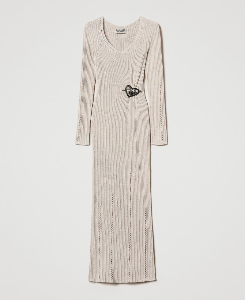 Treeblend yarn long dress with brooch Cappuccino Woman 242TP3440_00086_S0