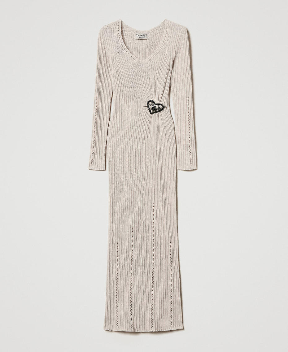Treeblend yarn long dress with brooch Cappuccino Woman 242TP3440_00086_S0