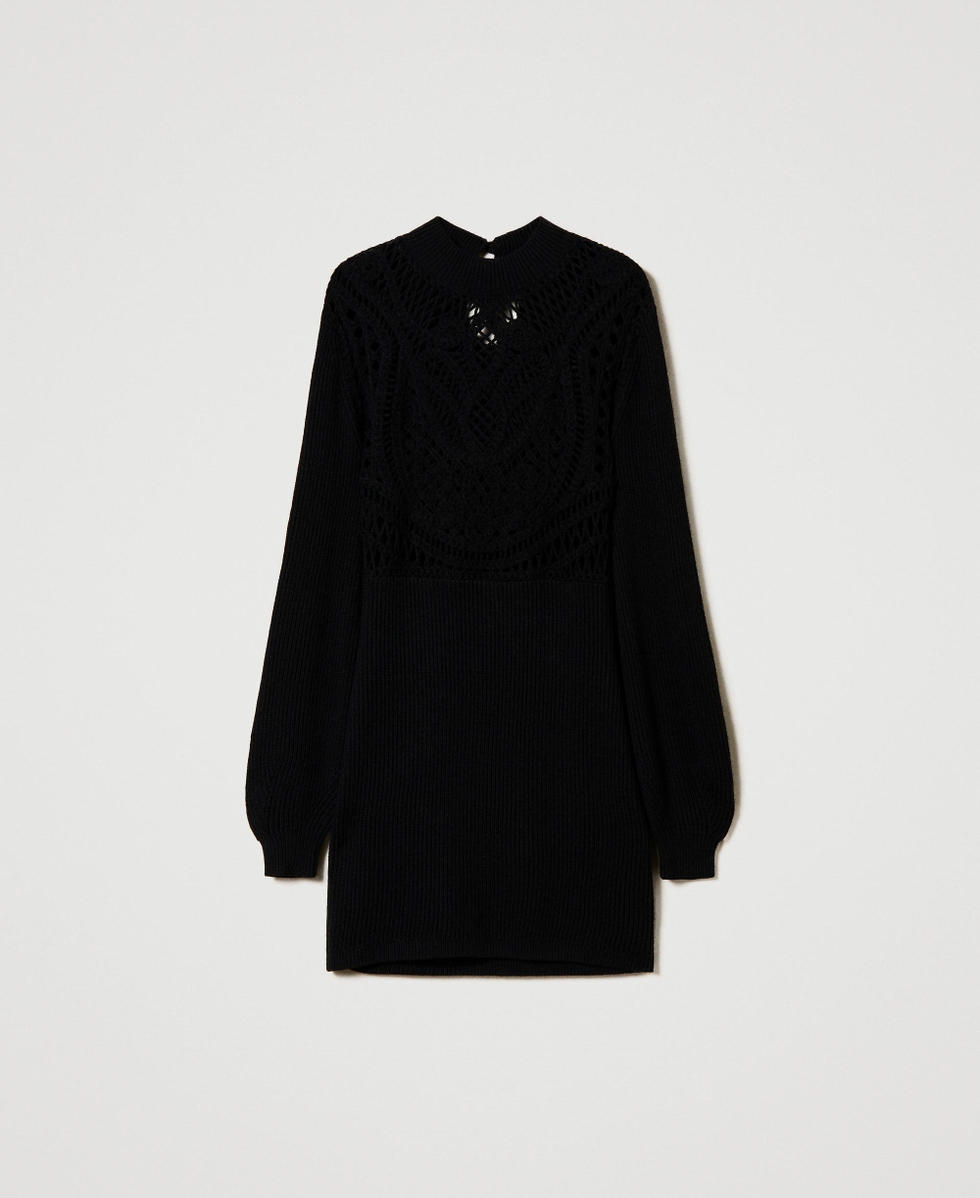 Short wool blend crochet dress Black Woman 242TP3470_00006_S0
