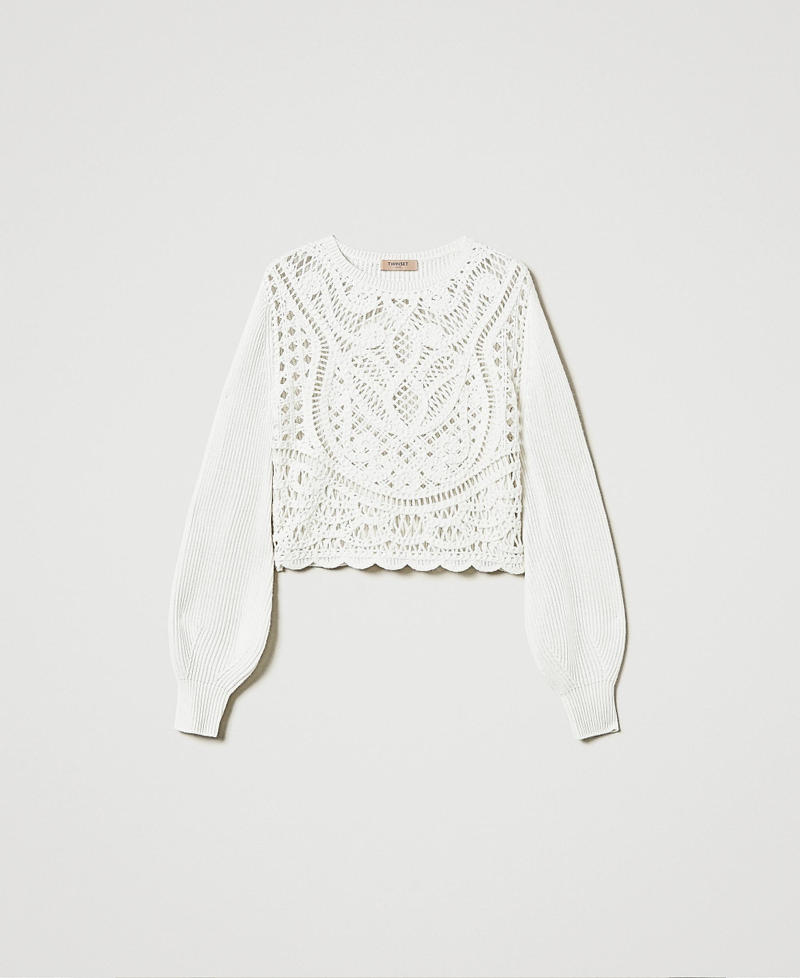 Wool blend crochet jumper White Snow Woman 242TP3471_00282_S0