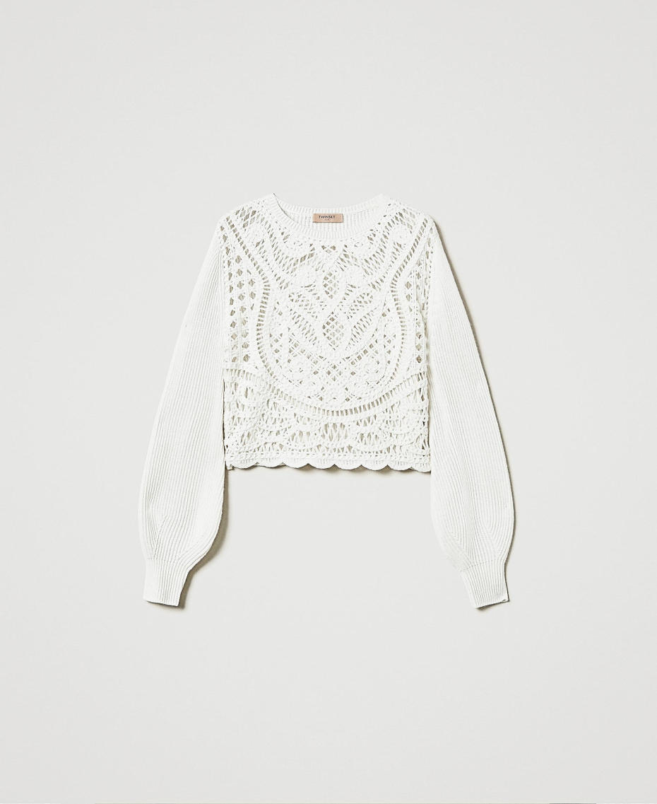 Wool blend crochet jumper White Snow Woman 242TP3471_00282_S0