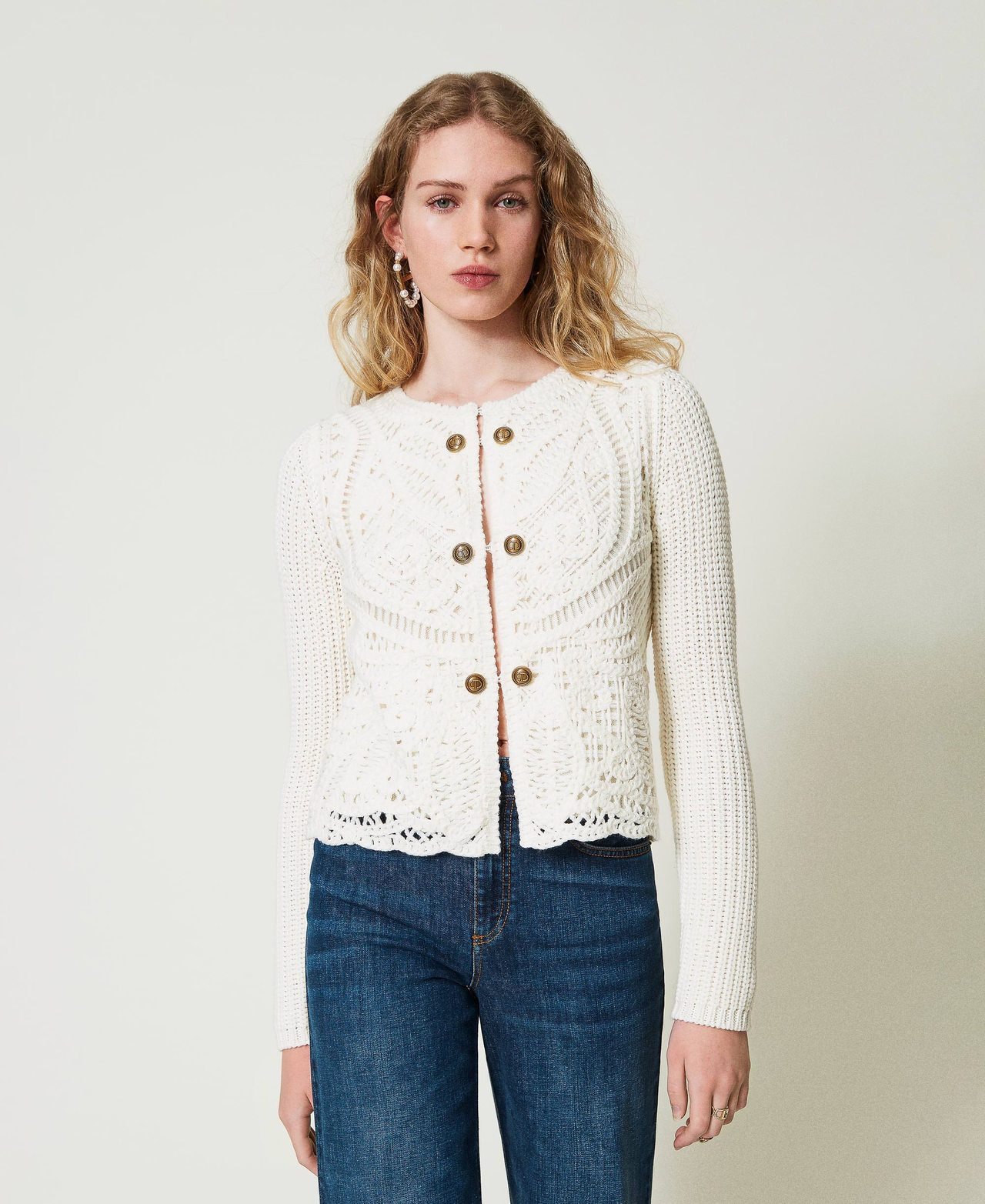 Wool blend crochet jacket
