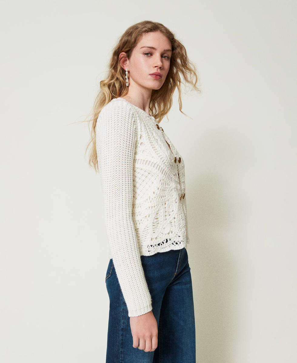 Wool blend crochet jacket Woman, White | TWINSET Milano