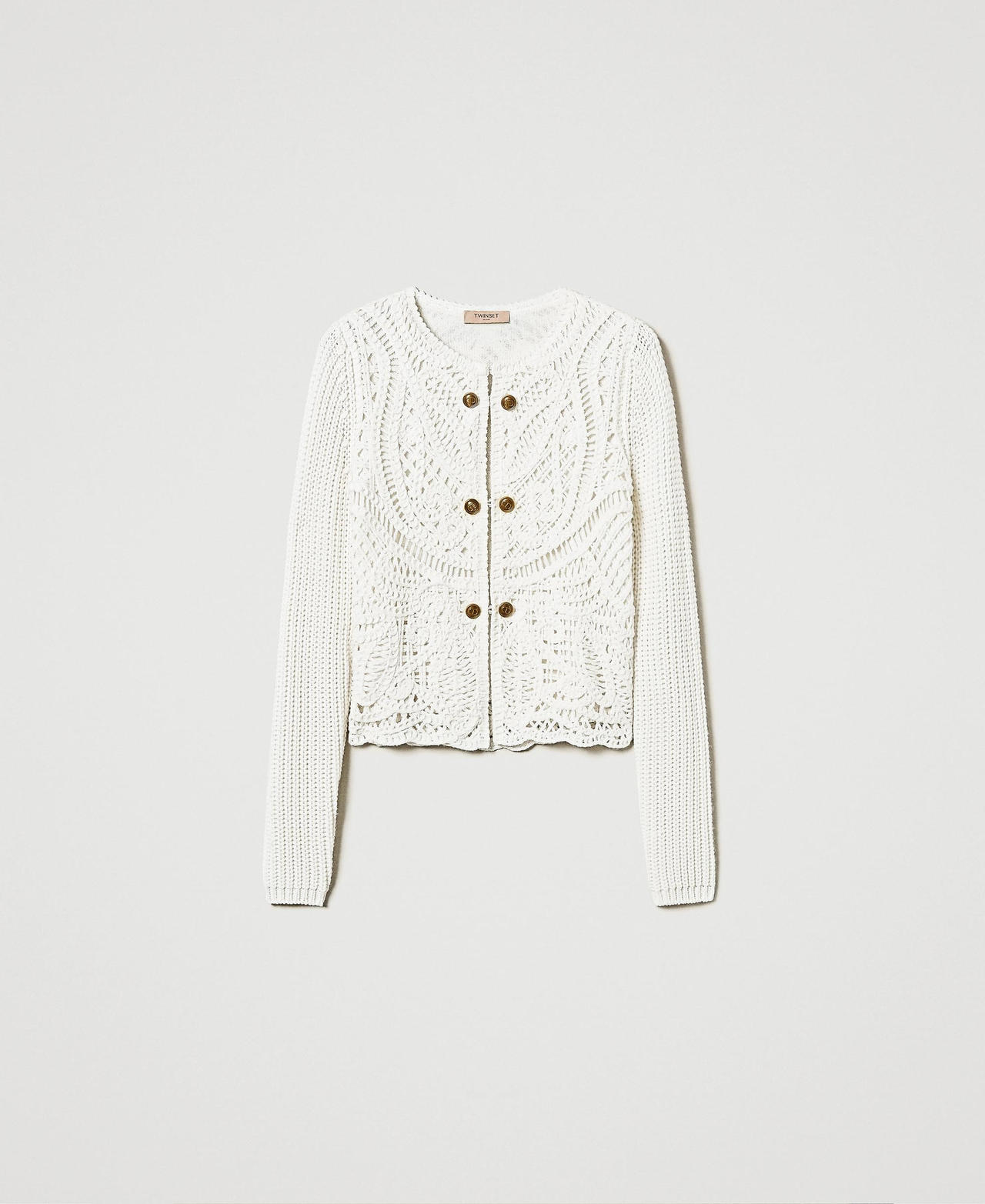 Scee by twin set Giacca in maglia misto lana crochet
