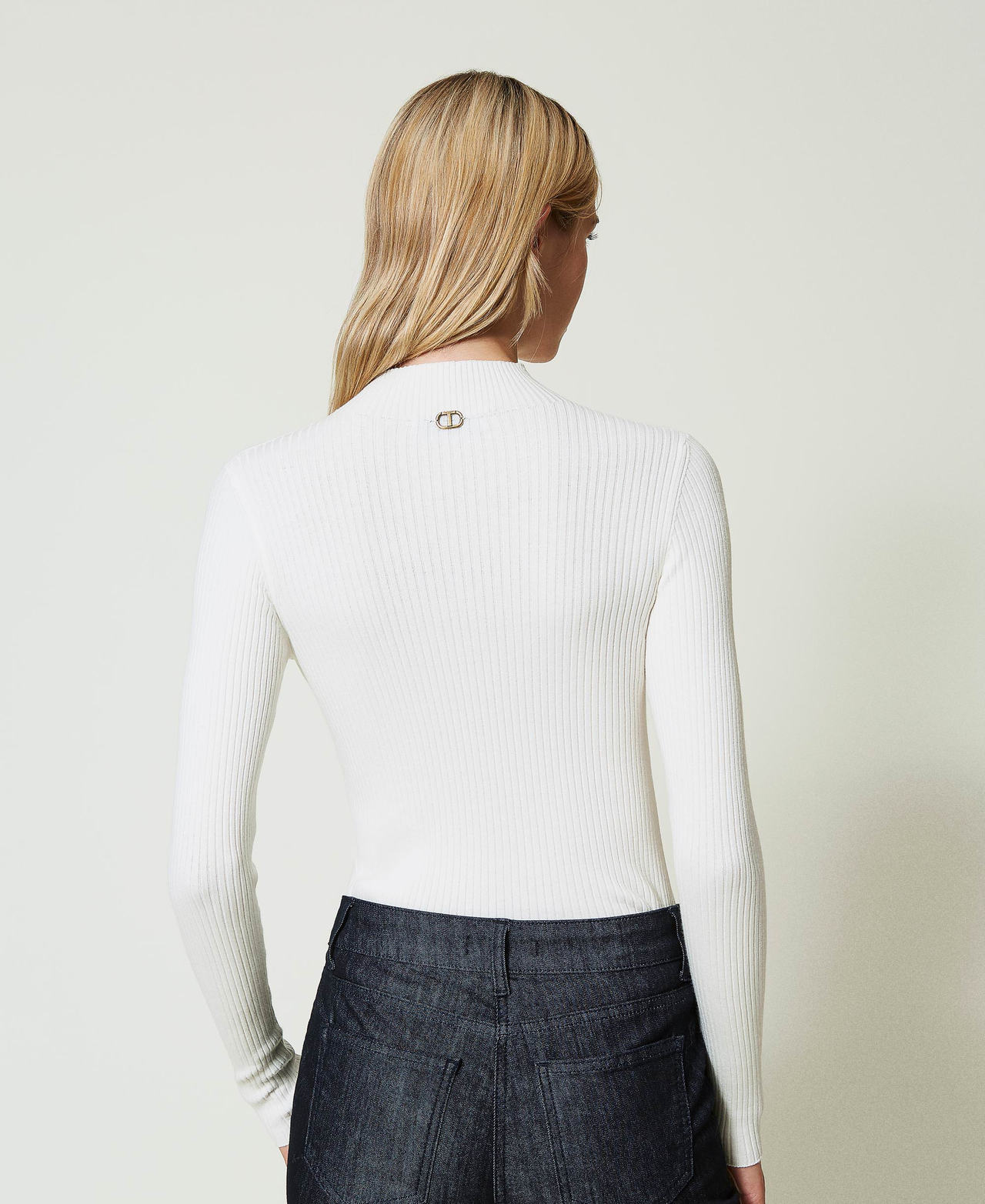 Pull col montant c&ocirc;tel&eacute; Blanc Neige Femme 242TP3523_00282_03