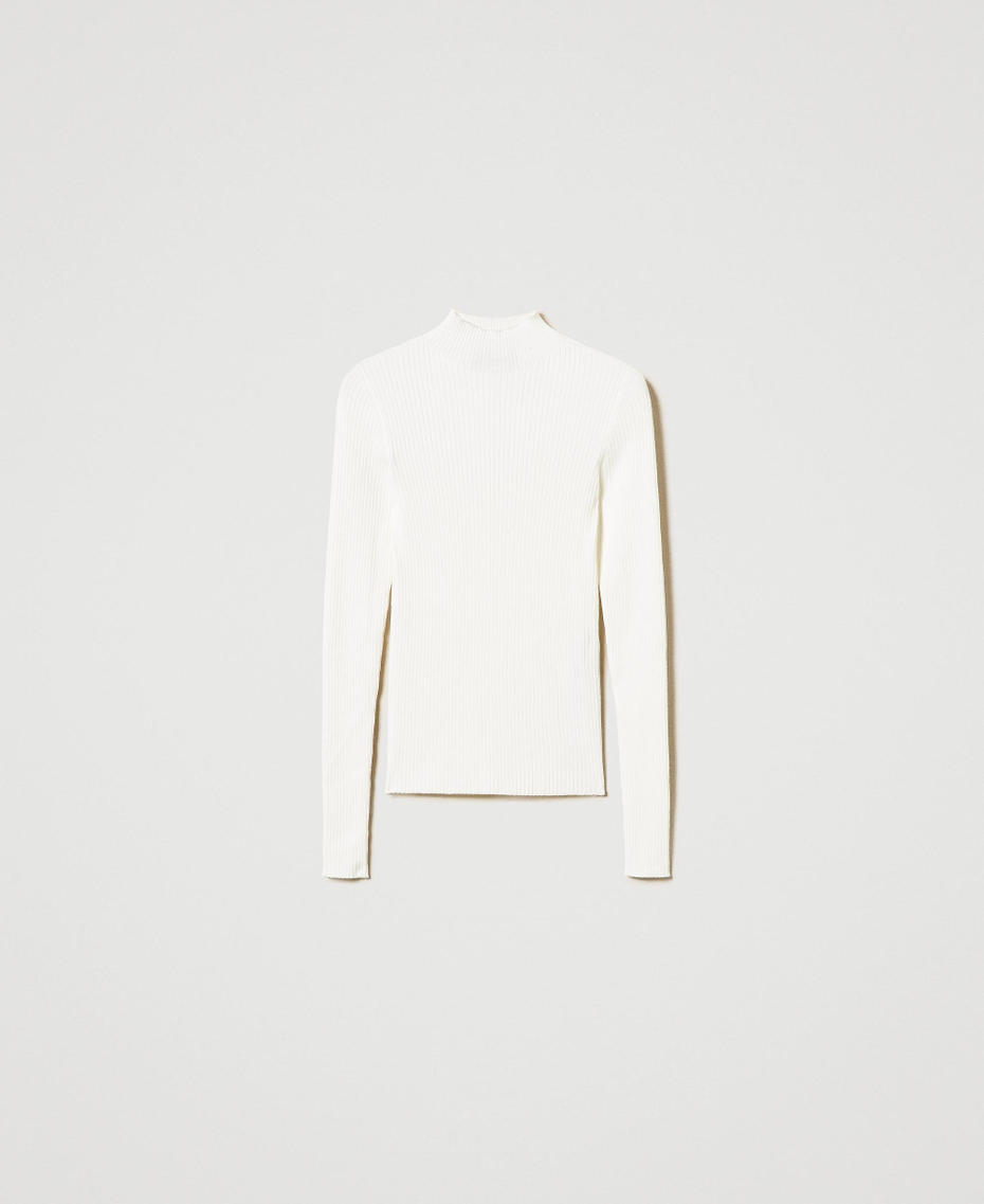 Pull col montant c&ocirc;tel&eacute; Blanc Neige Femme 242TP3523_00282_S0