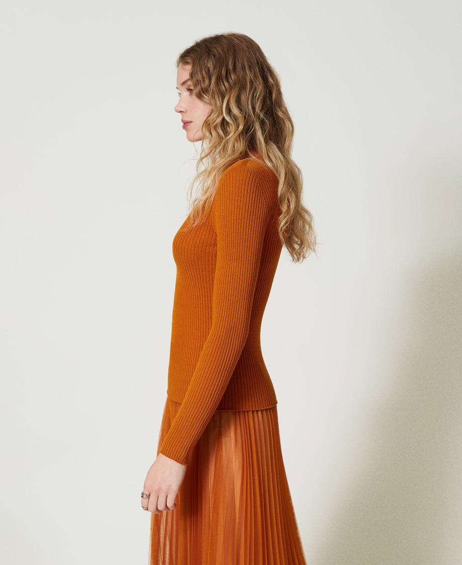 Jersey de cuello alto acanalado Naranja &laquo;Tenn&egrave;&raquo; Mujer 242TP3523_11749_03